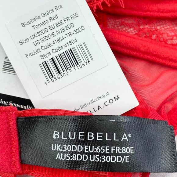 Bluebella Grace Bra Red Womens Size 30DD/E Lace Sheer Demi Bra Underwire NEW! - Picture 11 of 15
